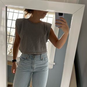 NEVER WORN Zara Grey Top with Shoulder Pads Size S